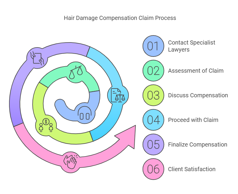 Infographic detailing the services offered by specialist hair lawyers, including legal advice for hair damage claims, negligence cases, and compensation for injuries caused by hair treatments.